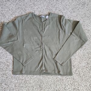 Olive Embroidered Long Sleeve Button-Front Tee